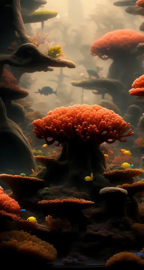 there is a picture of a coral reef with many fish