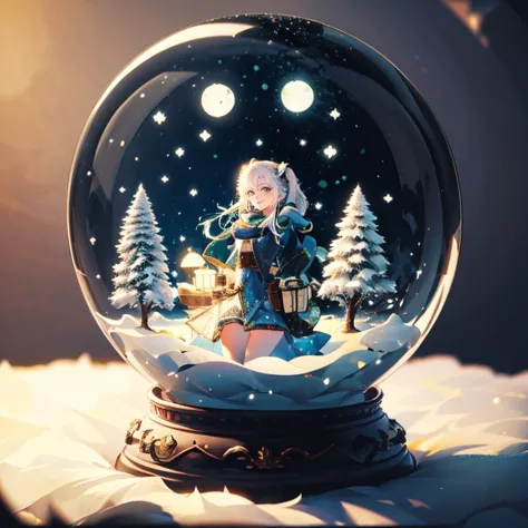 a close up of a snow globe with a girl in it