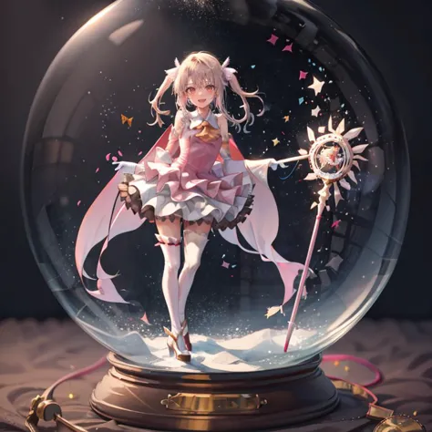 a close up of a snow globe with a girl in a dress