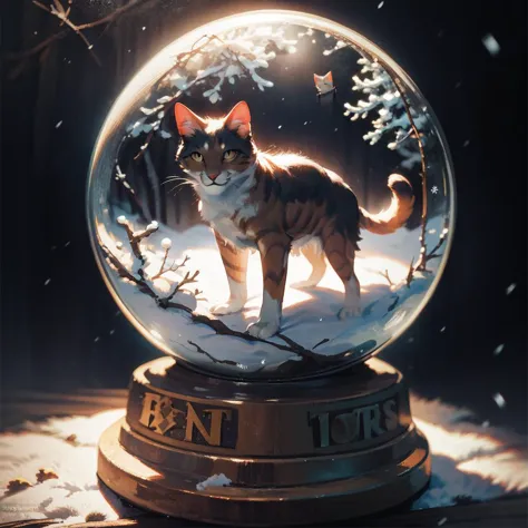 there is a cat that is inside of a snow globe