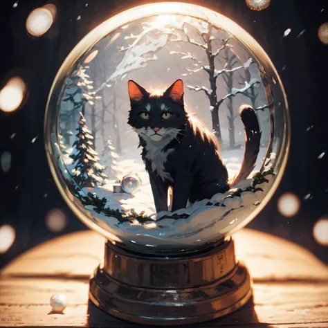 there is a snow globe with a cat inside of it