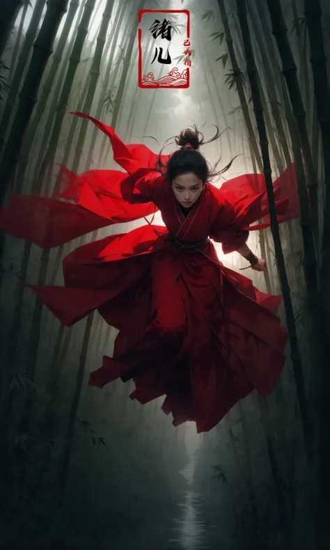 To shoot from above.  art by Zao Wou-kiextreme close - up, focus on face, A woman in red Hanfu, wearing a white transparent ve...