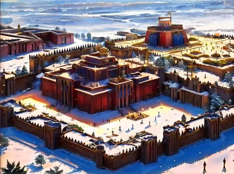 <lora:christmas_test:0.85> <lora:SumerianArchitecture:0.8> sumerian, scenery, building, temple, ziggurat, pyramid, palace, monum...