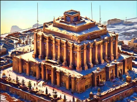 <lora:christmas_test:0.85> <lora:SumerianArchitecture:0.8> sumerian, scenery, building, temple, ziggurat, pyramid, palace, monum...
