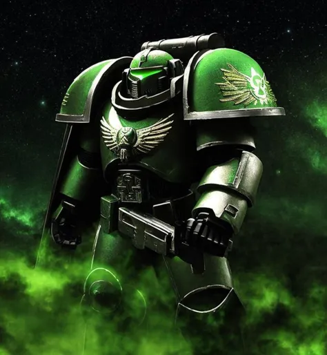 spacemarine <hypernet:SpaceMarine:1>, green armor, dark atmosphere, battlefield