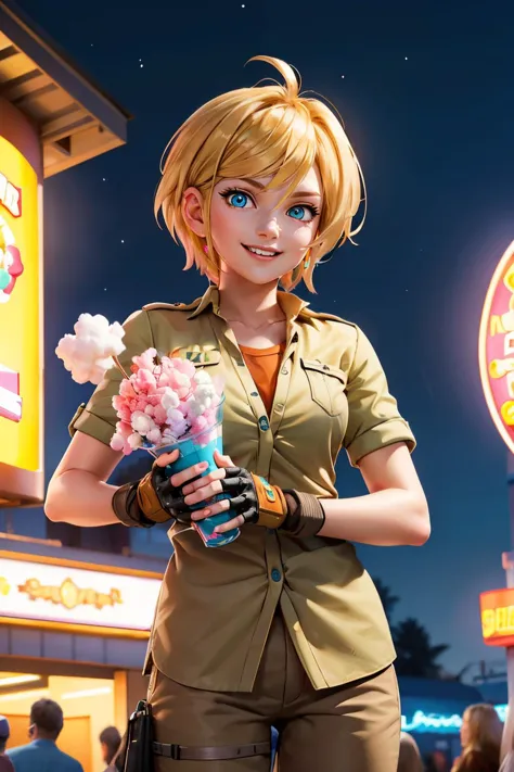 a woman in a uniform holding a bouquet of flowers