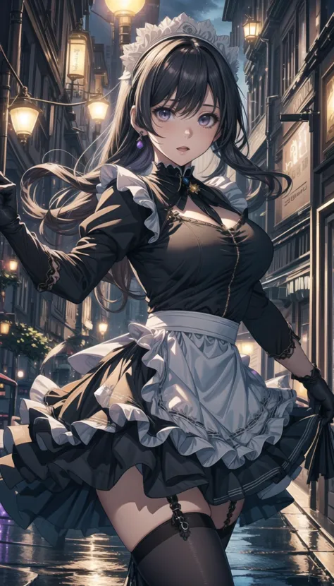 cinematic, 
professional art of a cute girl, girl stay in the rich room, 
maid headdress, maid outfit, black gloves, black thigh...