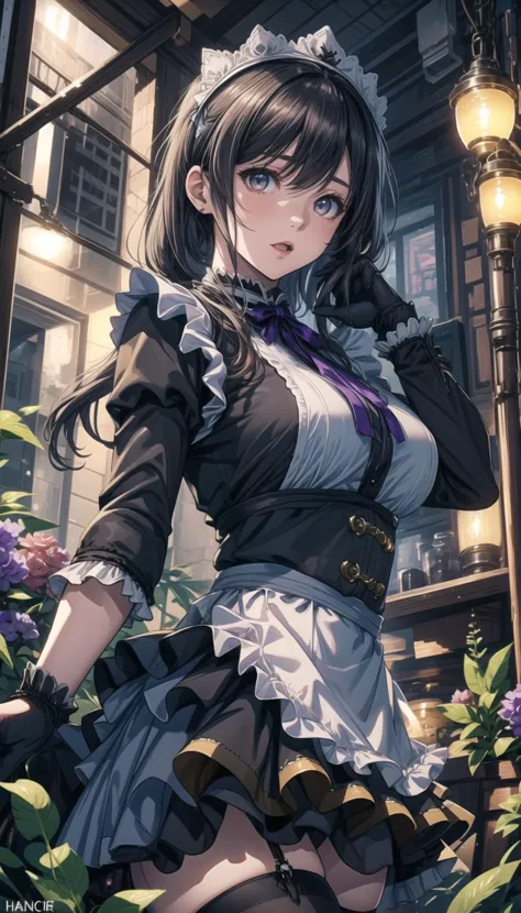 cinematic, 
professional art of a cute girl, girl stay in the rich room, 
maid headdress, maid outfit, black gloves, black thigh...