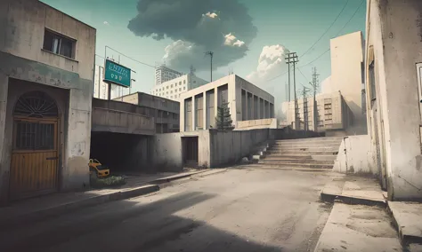 there is a picture of a street with a bunch of buildings