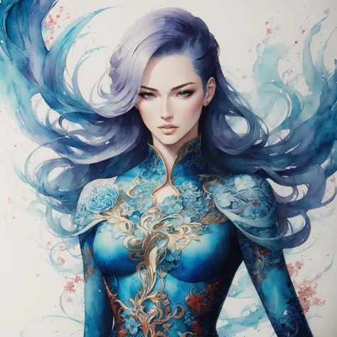 ( style of James Jean,(style of Ross Tran:0.6)  :1.2), gorgeous,attractive (supermodel) wearing   strict suit ,,  
( masterpiece matte + watercolor painting :1.005), (best quality), intricate, detailed