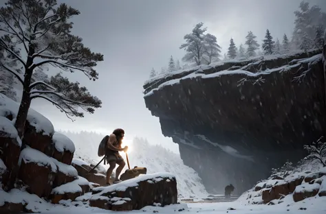 araffes climbing up a snowy mountain with a backpack