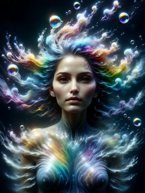 woman underwater ral-dissolve into rainbow colored swirling streaks of paint, bubbles<lora:ral-cnvctncrnts:0.6> ral-cnvctncrnts <lora:ral-dissolve:0.8>  <lora:great_lighting:1> great lighting <lora:aesthetic:1> aesthetic <lora:sd_xl_dpo_lora_v1:1>, (masterpiece:1.2), best quality, (hyperdetailed, highest detailed:1.2), high resolution textures