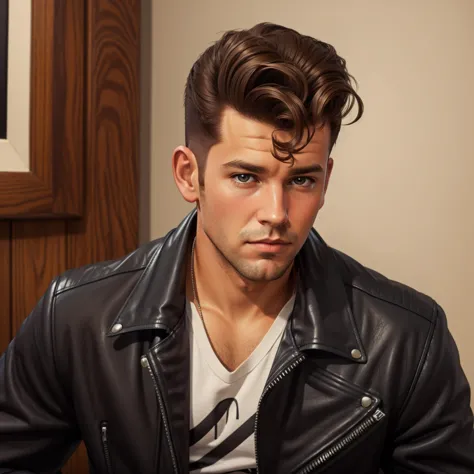 hud_grsr_hr, solo, male focus, 1boy, realistic, leather jacket, brown hair, pompadour, <lora:hud_grsr_hr_SD15:0.75>, southern prairie