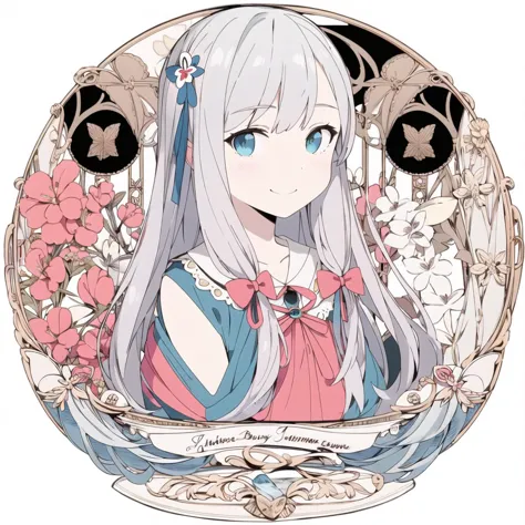 <lora:IzumiSagiri_sagiriV1:0.4> izumi_sagiri,bow, pink_bow, long_hair,silver hair,  hair_bow,
 <lora:Armorial-14:0.6> Blazon,
  emblem,  (white_background:1.3), (simple_background:1.3),  (flat_color:1.3),, (masterpiece:1.3), (best_quality:1.3), (ultra_detailed:1.3), 8k, extremely_clear,, insane details, intricate details, hyperdetailed, ultra detailed, extreme detailed, highest detailed, high_detail, colorful, beautiful, hdr, photorealistic, highres, ultra_high_res, photography, aesthetic, extremely_delicate,, seductive_smile,