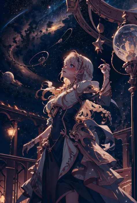 (best quality, masterpiece) high resolution, extremely detailed, detailed background, cinematic lighting, illustration, 1girl, solo, active pose, space theme, glowing hair, horology, time, hourglass, celestial, constellations, stars, starlight, hair_pulled_back, bob, fetal position, (nude:0.7),   <lora:IvoryGoldAIv2:1>