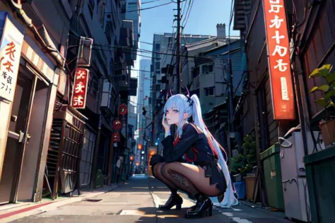 (otherworldly, otherworldly atmosphere, otherworldly appearance), highly insanely detailed, masterpiece, top quality, best quality, highres, 4k, 8k, RAW photo, 1girl, solo, lewd, <lora:oldtaipei:0.7>, OldTaipei, scenery, outdoors, building, power lines, city, alley, street, road, motor vehicle, utility pole, potted plant, plant, air conditioner, window, shop, squatting, sign, (fantasy world), sexy posing, Sex Position, lewd pose, seductive pose, sexy pose