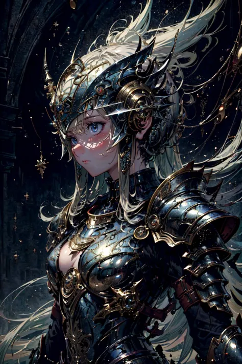 (masterpiece, top quality, best quality, beautiful and aesthetic:1.2), (1girl:1.3), original, high resolution, (fractal art),  surreal, arthurian legend, knights, armor, british, war, medieval,  <lora:add_detail:0.7>, straight-on, magic, magic imbued, fantasy, swords,  <lora:Chimera Series R Number Furnace - Phantom:1> expressionless,