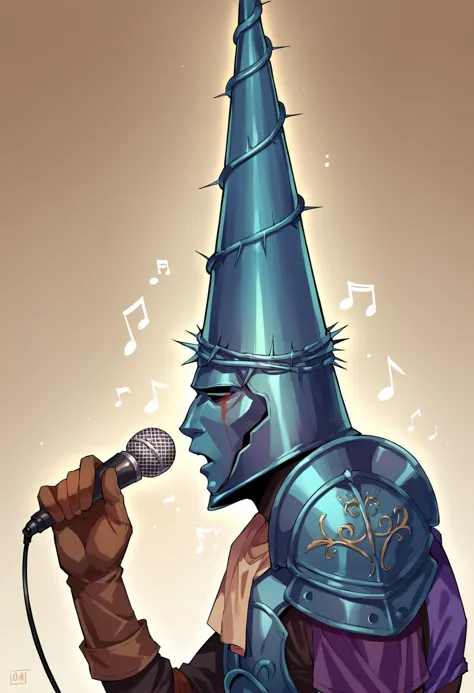 a cartoon of a man in a knight costume holding a microphone