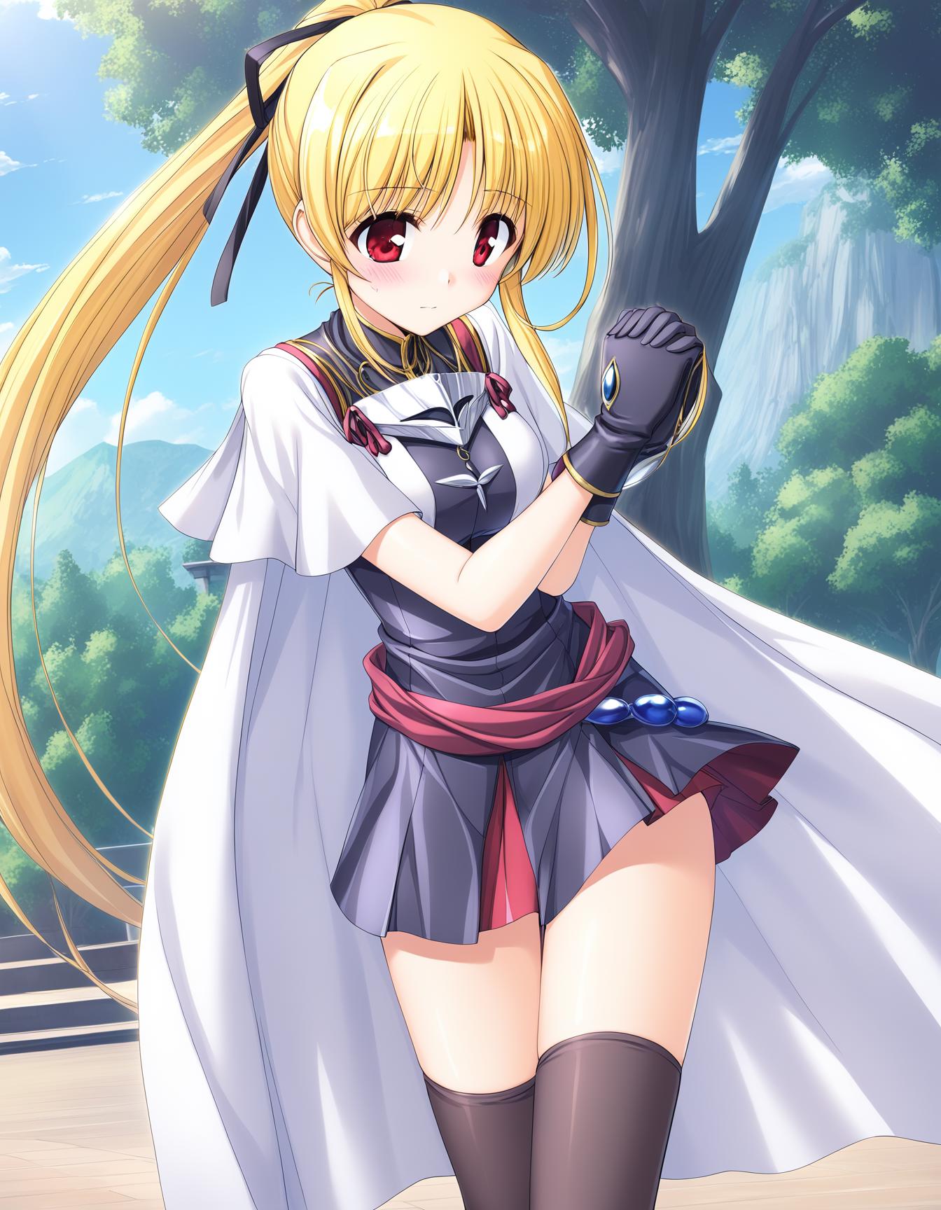 Anime girl with long blonde hair and a cape on her head - SeaArt AI