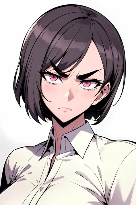 a woman with a short hair and a white shirt