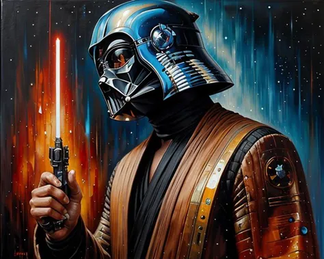 star wars, oil on canvas, style of Karol Bak, palette knife painting