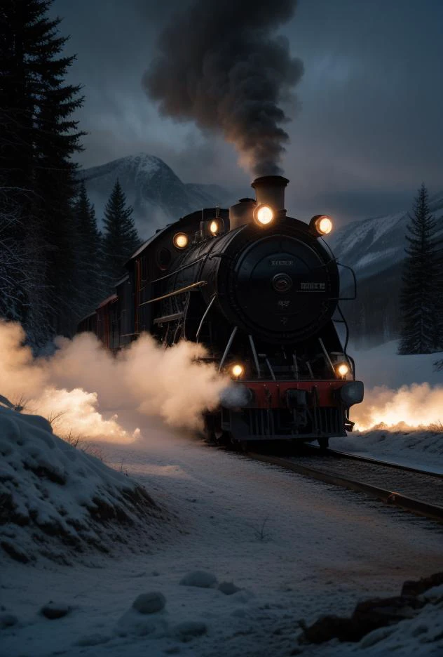 Fond d&#39;écran Phoo Chef-d&#39;œuvre 8k((Moteur de locomotive à vapeur [Grand garçon | A34473 | 844]))((col de montagne blizzard))CASSER(((fumée qui s&#39;échappe)))CASSER(( [Santa Fe | Norfolk Sud])))CASSER((lac de montagne des grands pins))CASSER((locomotive massive cadre dramatique surréaliste vintage moment mémorable majesté de la montagne pourpre))(Esquiver et brûler, vignette assombrie du bord du coin)((exposition POP!!! hdr extrêmement complexe, haut (détail:1.1), netteté, lumière cinématographique dramatique, (Textures 8K, élégant, ((((aspect cinématographique))))Stupéfiant, détails fous))  