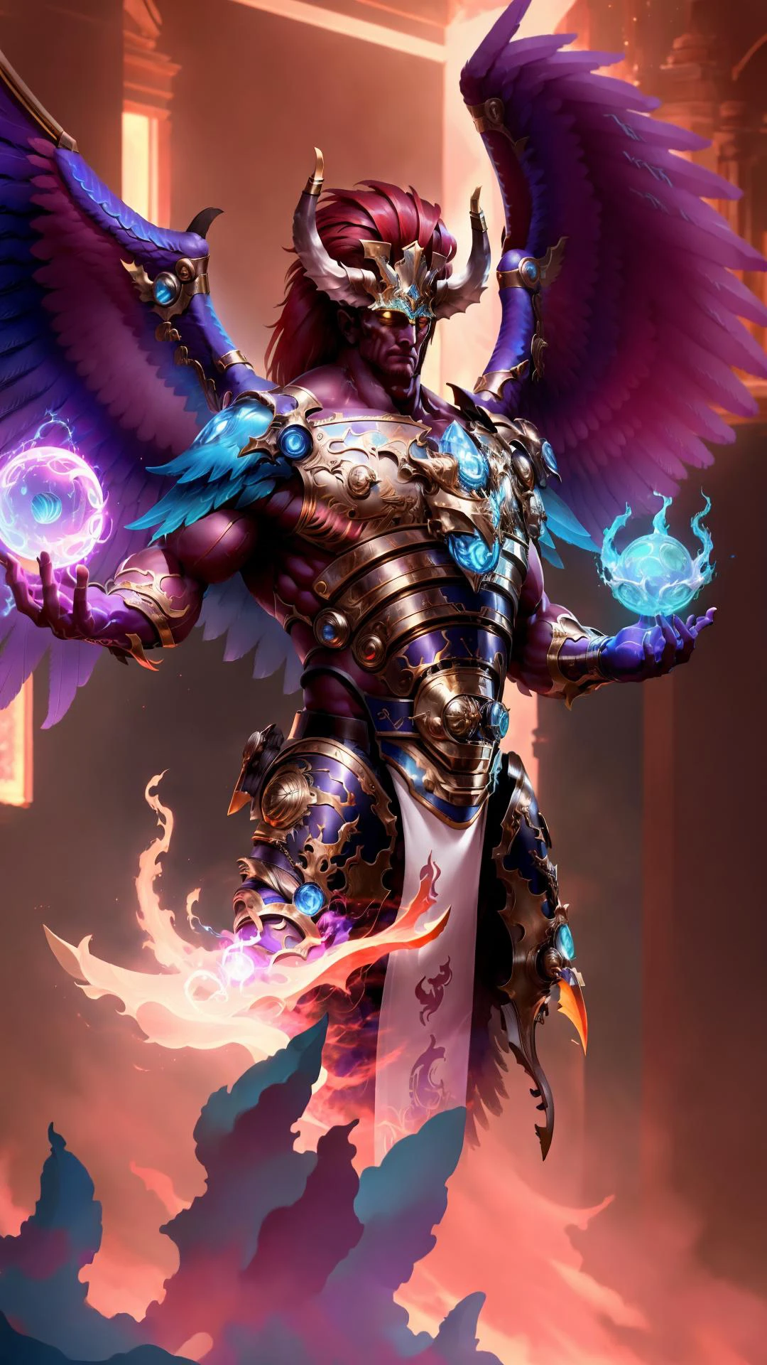 Magnus, ascended, multiple wings, giant, 1boy, exomagmatech, casting spell, masterpiece, best quality, extremely detailed, highly quality, 4k, sharp focus, professional, sharp focus, award winning, cinematic lighting, octane render, unreal engine, volumetrics dtx, Wallpaper,