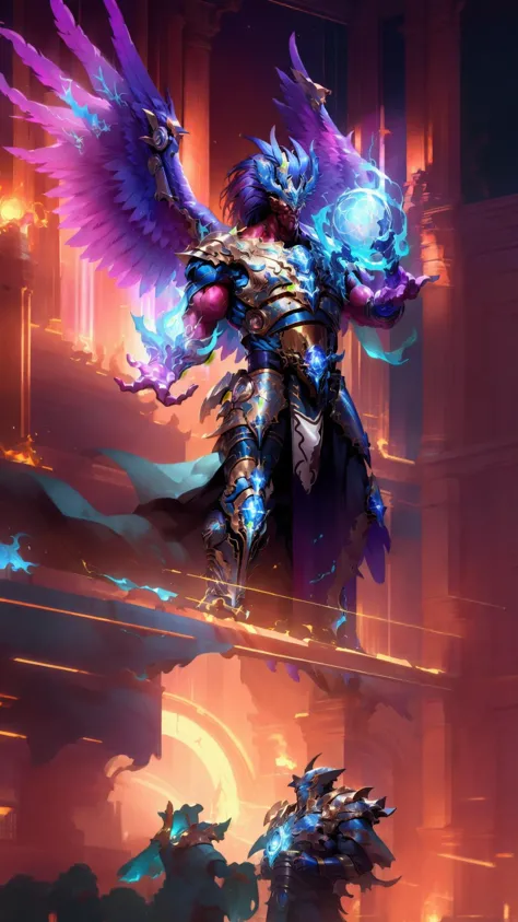 a digital painting of a male angel with wings and a sword