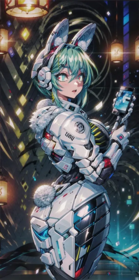 a woman in a futuristic suit holding a gun in front of a city