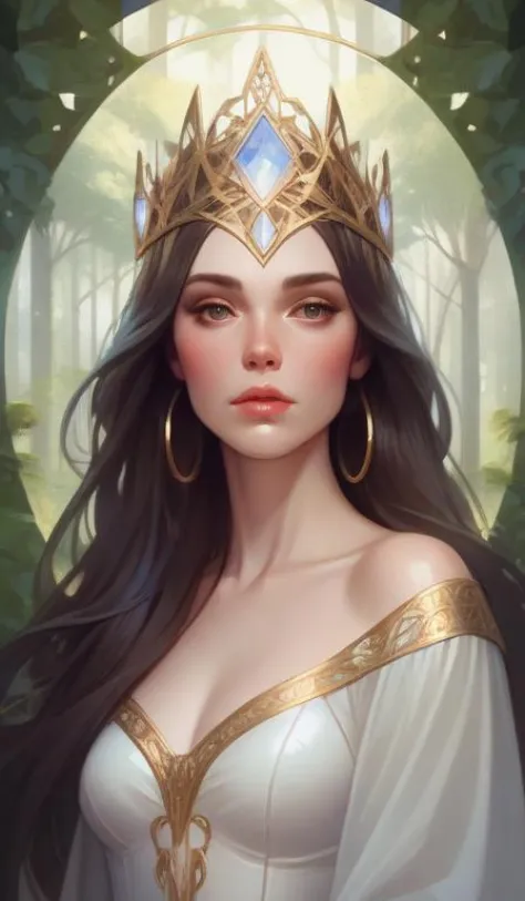 symmetry portrait of brunette magical princess, glam, renaissance, glass skin, forest background, intricate, elegant, highly det...