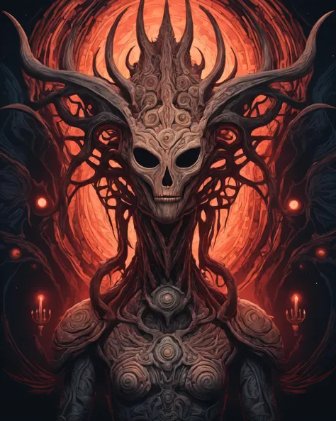 a digital painting of a demon with horns and a demon face