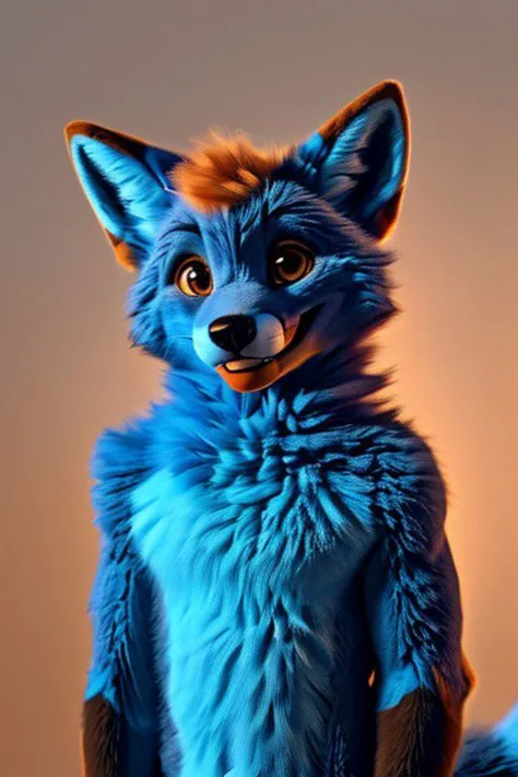 Fox, light blue fur, black fur, anthromorph, brown eyes, fox snout, fox ears, male, furry, looking at viewer, smiling, friendly, cute