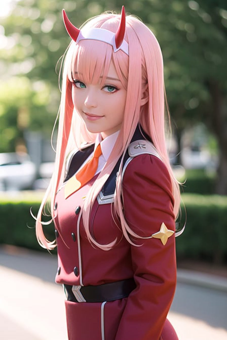 Anime cosplay of a woman with pink hair and horns - SeaArt AI