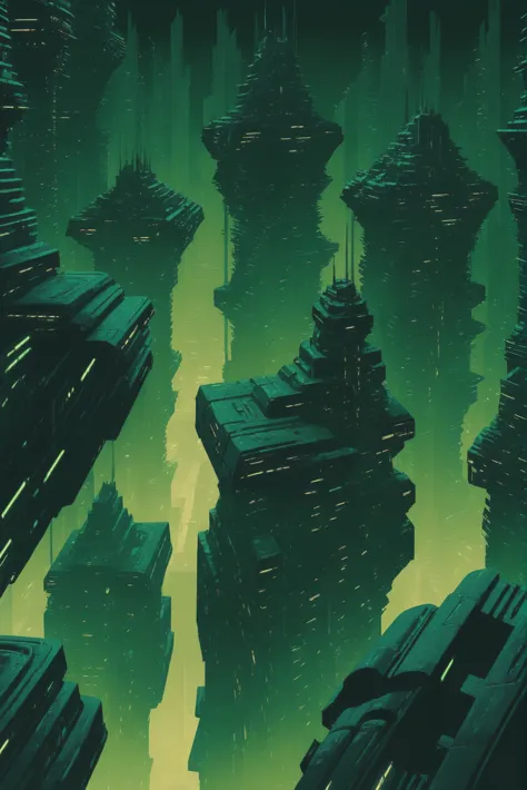 a close up of a futuristic city with a lot of tall buildings