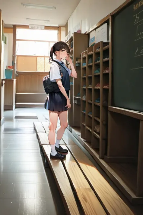 source_anime,score_9, score_8_up, score_7_up, rating_safe, <lora:schoolEntrancePony:0.9> school rack, entrance, (detailed wood duckboard),