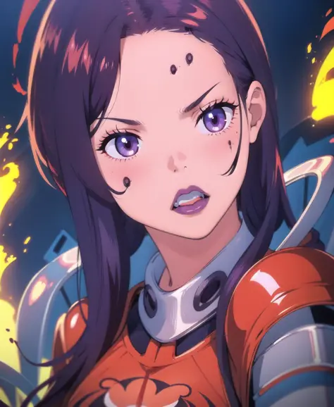 zoomed in, closeup on face, thick lips, masterpiece best quality ultra-detailed illustration 1girl solo, She is a vision of terr...