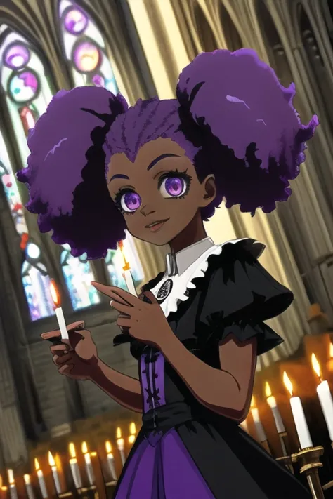 a close up of a cartoon character holding a candle in a church