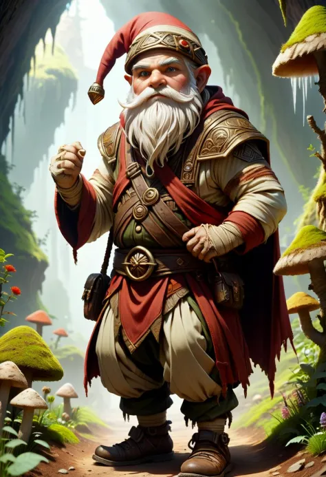 hyper detailed masterpiece, dynamic, awesome quality, male  gnome, small humanoid creature, stocky and stout appearance, long wh...