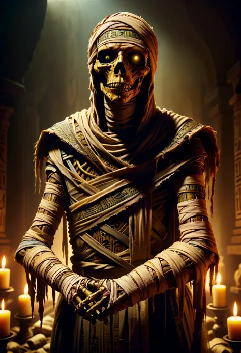 a man in a skeleton costume standing in front of candles