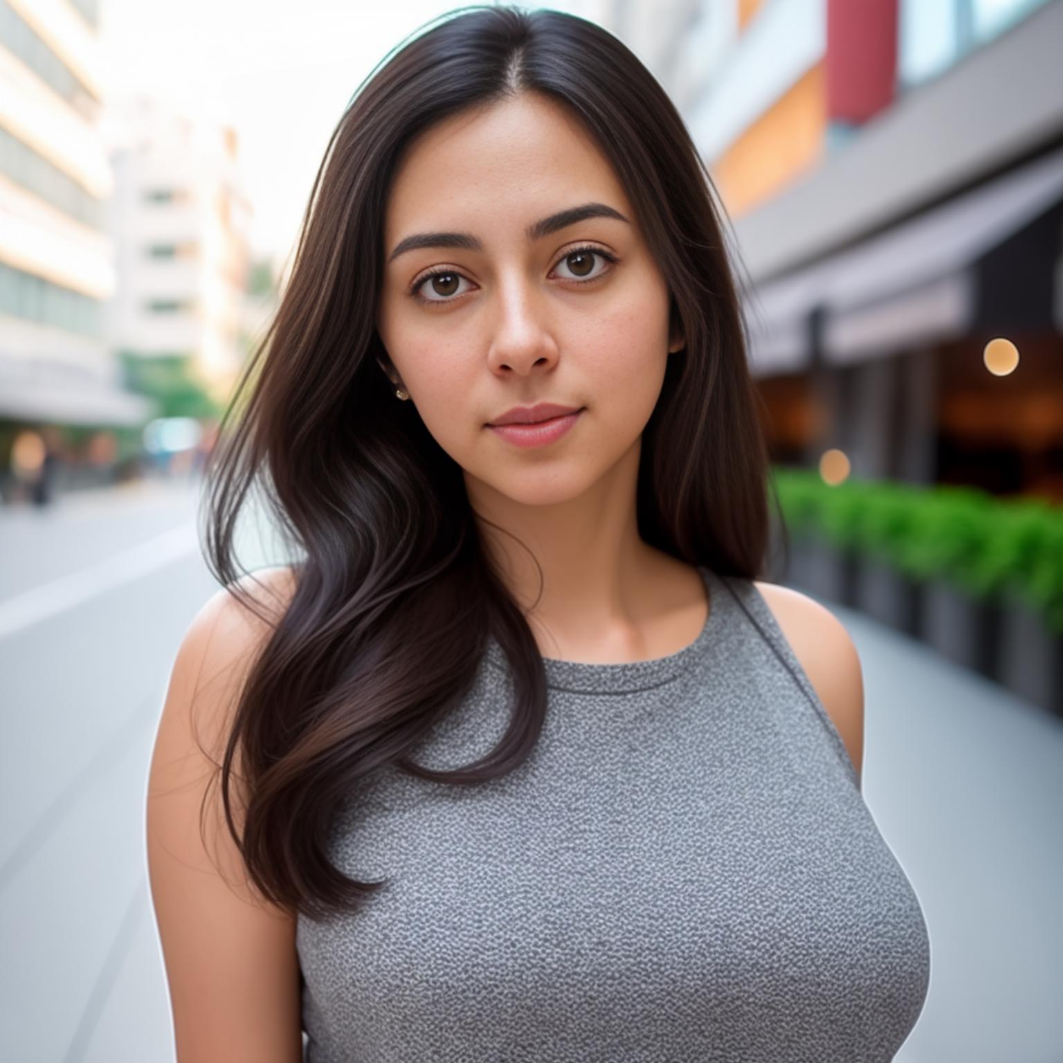 A close up of a woman with a very big breast posing for a picture - SeaArt  AI