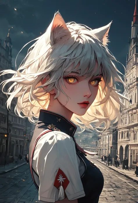 source_anime, score_9, score_8_up, score_7_up, score_6_up,Japanese art style,1girl, solo, catgirl, cat ears, white hair, bangs pinned up, golden eyes, vertical pupils, pale skin, 
 mini dress, city view, (Poland:1.5), famous buildings, wind, dark night, standing, detailed background
<lora:g4n1m3XLP:0.4> <lora:comicbookpage style:0.2> <lora:add-detail-xl:0.9>