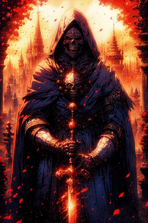 a poster of a man in a hooded cloak holding a sword