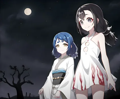 anime characters standing in front of a full moon