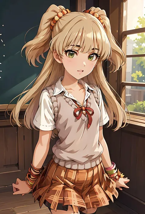 anime girl with long blonde hair and a school uniform