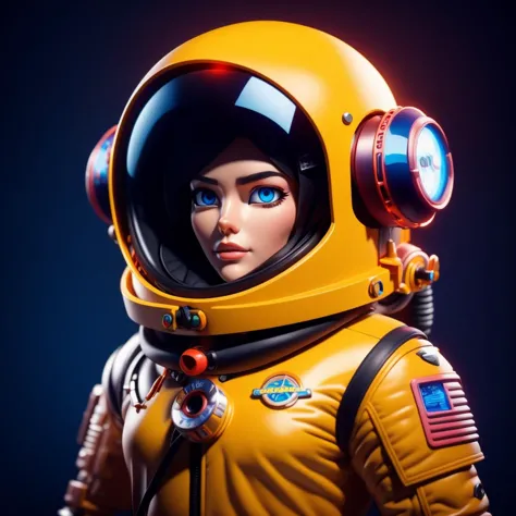 a close up of a toy astronaut with a helmet and a light on