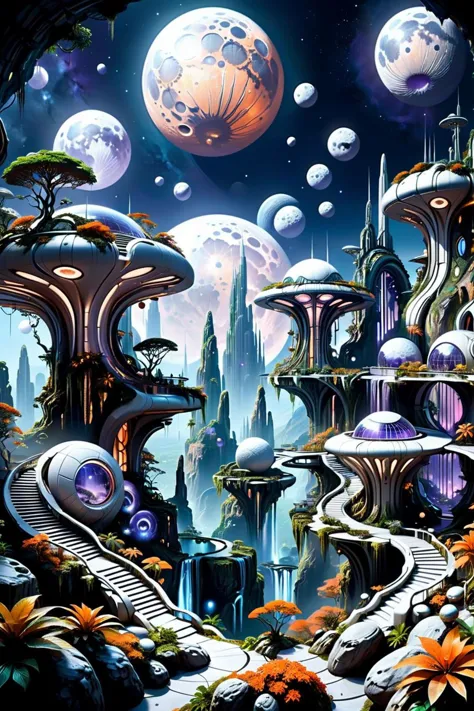 pandoralnd city, huge moons,
 <lora:pandora land xl:0.7>