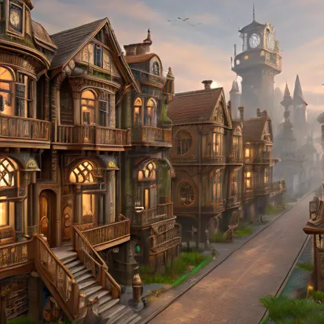 a steampunk style housing area