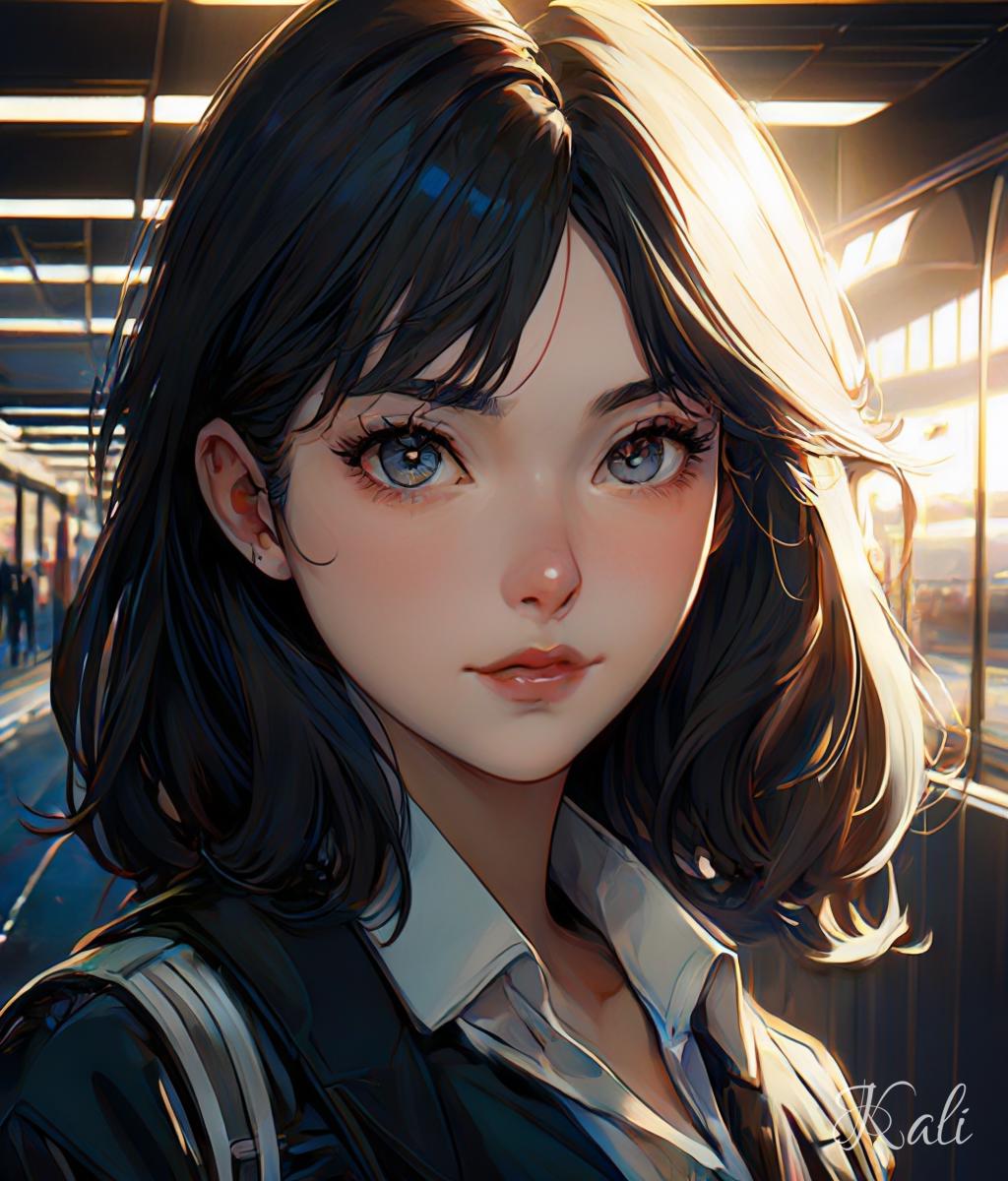 Anime girl with brown hair and white shirt and tie - SeaArt AI