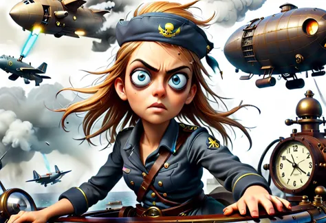 air battle scene ,score_9, score_8_up, score_7_up, score_6_up,female sky pirate, young women military officer, blue eyes, round ...