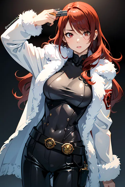 masterpiece,best quality,photorealistic, unreal engine, ultra_res, extremely detailed,
1girl,MITSURU KIRIJOU,PERSONA 3,BODYSUIT <lora:MITSURUv2:0.4>
red eyes, solo, long hair, red hair, hair over one eye,  huge breasts, (belt, gun, holster, framed breasts, white fur coat,)
(G2H, GUN TO HEAD, HANDGUN, HOLDING GUN:1.2) ,<lora:Gun2Head11:1>
<lora:izumirika_lora:0.4>
<lora:teargrants-nvwls-v1:0.0>
<lora:hand_in_panties_(not_self)_v1:0.6>
cowboy shot, dynamic pose,